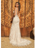Sabrina Neck Ivory Lace Tulle V Back Wedding Dress